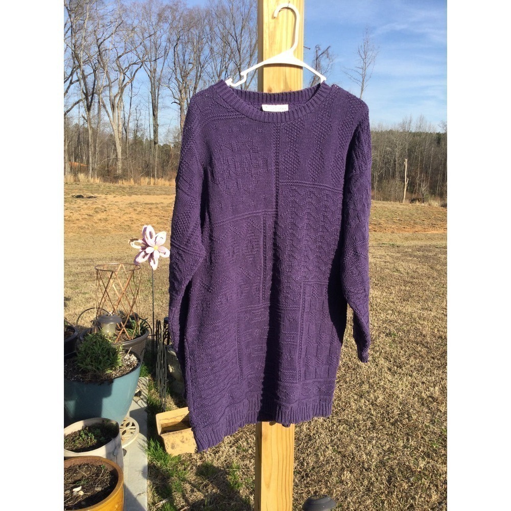 Vintage Norm Thompson womens heavy cotton knit sweater‎ M purple Portland Oregon